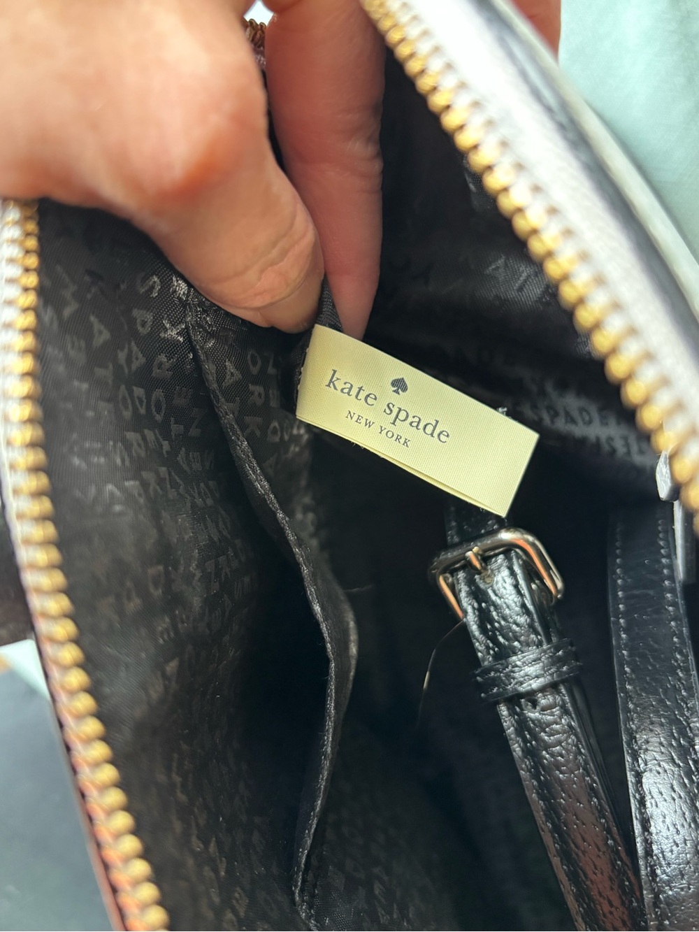 kate spade Black and Dove Gray Leather Dome Satchel with Removable Strap - Picture 11 of 15